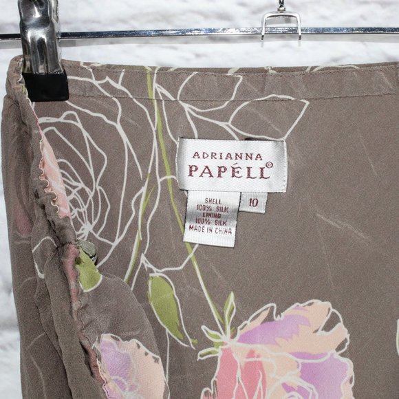 Vintage! Adriana Papell Brown Silk Elastic Waist Lined Skirt Size 10 - Picture 7 of 8